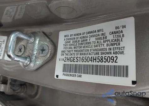 2004 Honda Civic Lx from USA, damaged, VIN 2HGES16504H585092